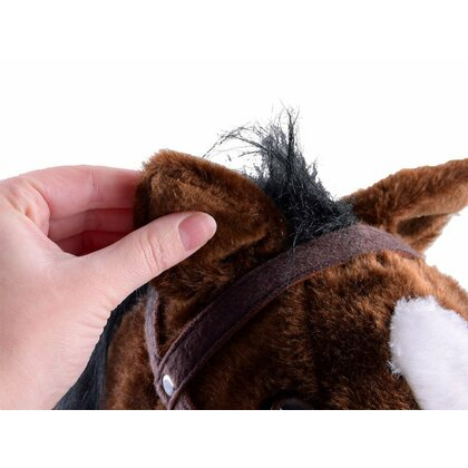 Calut Balansoar Muzical  Platforma din lemn, Sunete de Galop, Plus Moale Catifelat , 70x73x28 cm, Alimentare pe baza de baterii,, Maro Inchis [5]