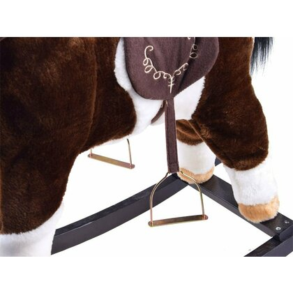 Calut Balansoar Muzical  Platforma din lemn, Sunete de Galop, Plus Moale Catifelat , 70x73x28 cm, Alimentare pe baza de baterii,, Maro Inchis [2]