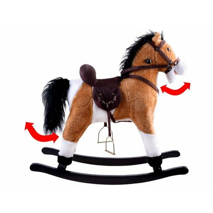 Calut Balansoar Muzical  Platforma din lemn, Sunete de Galop si Nechezat, Plus Moale Catifelat , 70x73x28 cm, Alimentare pe baza de baterii, Maro Deschis [2]