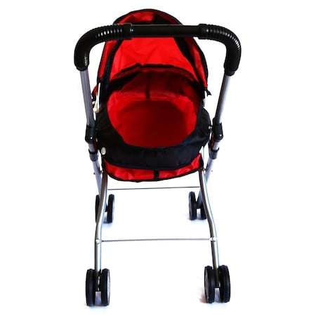 Carucior Landou pentru Papusi, Cadru Metalic, Pliabil, Copertina Reglabila , Roti Duble, 51 x 31 x H57 Cm, Rosu cu Negru [6]