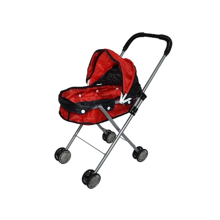 Carucior Landou pentru Papusi, Cadru Metalic, Pliabil, Copertina Reglabila , Roti Duble, 51 x 31 x H57 Cm, Rosu cu Negru [1]