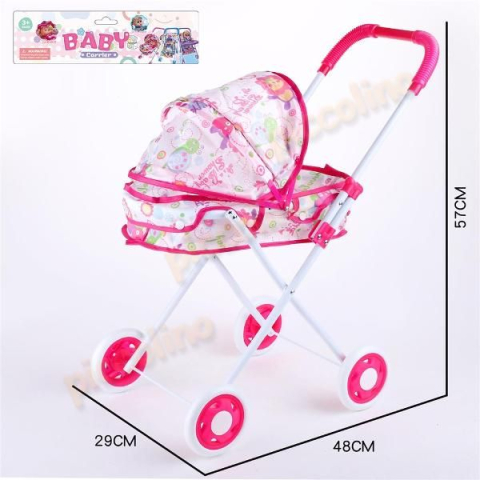 Carucior Landou pentru Papusi Hello Doll - Cadru Metalic si Roti Rezistente Eva, Roz [0]