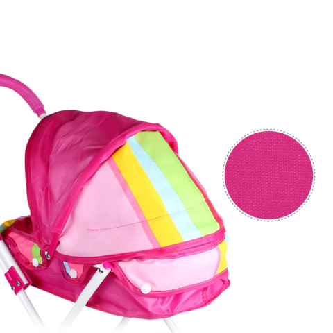 Carucior Landou pentru Papusi Hello Doll cu Cadru Metalic si Roti  Eva, Roz cu Dungi [1]