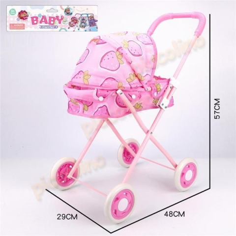 Carucior Landou pentru Papusi Hello Doll cu Cadru Metalic si Roti Rezistente  Eva, Roz Strawberry [1]