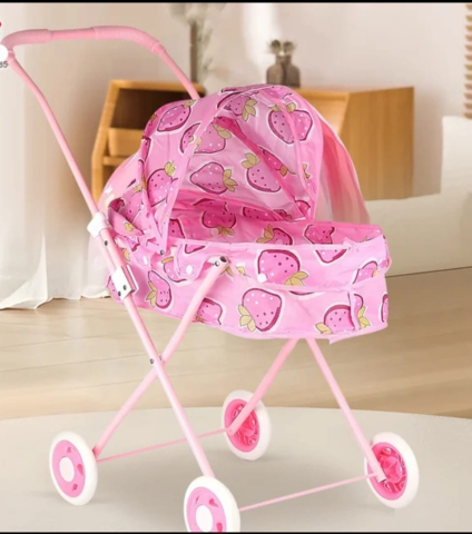 Carucior Landou pentru Papusi Hello Doll cu Cadru Metalic si Roti Rezistente  Eva, Roz Strawberry [2]