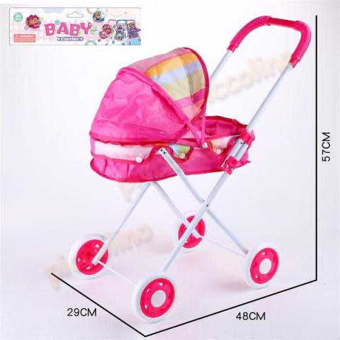 Carucioare papusi si accesorii - Carucior Landou pentru Papusi Hello Doll cu Cadru Metalic si Roti  Eva, Roz cu Dungi