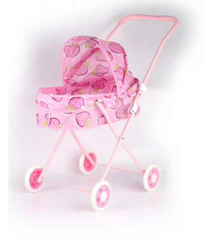 Carucior Landou pentru Papusi Hello Doll cu Cadru Metalic si Roti Rezistente  Eva, Roz Strawberry [3]