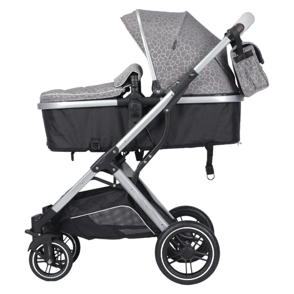Carucior Multifunctional 2 in 1,  Suspensii si Roti de Cauciuc  Rezistente,  Maner Reversibil, Parasolar Anti UV, Cadru Otel+Aluminiu, Frana- Picior , GRI  Crocodil [3]