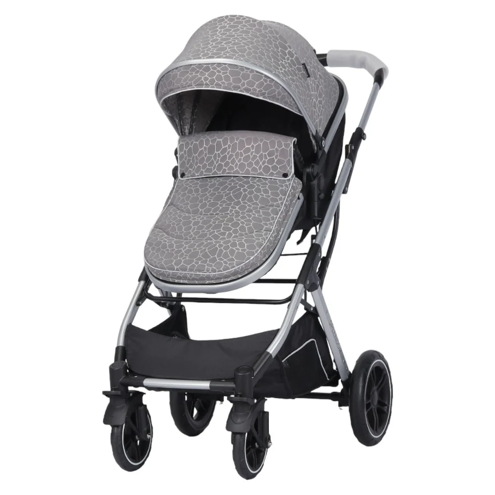 Carucior Multifunctional 2 in 1,  Suspensii si Roti de Cauciuc  Rezistente,  Maner Reversibil, Parasolar Anti UV, Cadru Otel+Aluminiu, Frana- Picior , GRI  Crocodil [6]