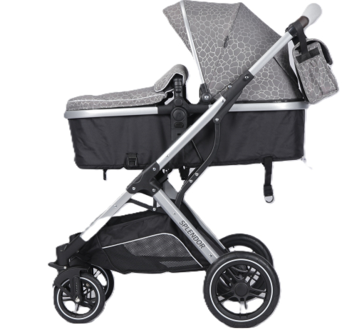 Carucioare - Carucior Multifunctional 2 in 1,  Suspensii si Roti de Cauciuc  Rezistente,  Maner Reversibil, Parasolar Anti UV, Cadru Otel+Aluminiu, Frana- Picior , GRI  Crocodil