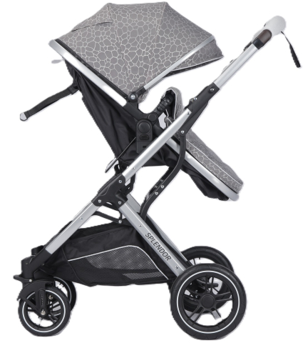 Carucior Multifunctional 2 in 1,  Suspensii si Roti de Cauciuc  Rezistente,  Maner Reversibil, Parasolar Anti UV, Cadru Otel+Aluminiu, Frana- Picior , GRI  Crocodil [1]
