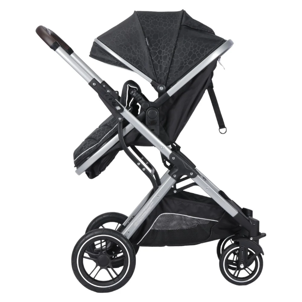 Carucior Multifunctional pentru Bebelusi - 2 in 1, Suspensii, Roti Rezistente, Maner Reversibil, Parasolar, ROYAL SPX4 - Culoare Negru Crocodil [3]