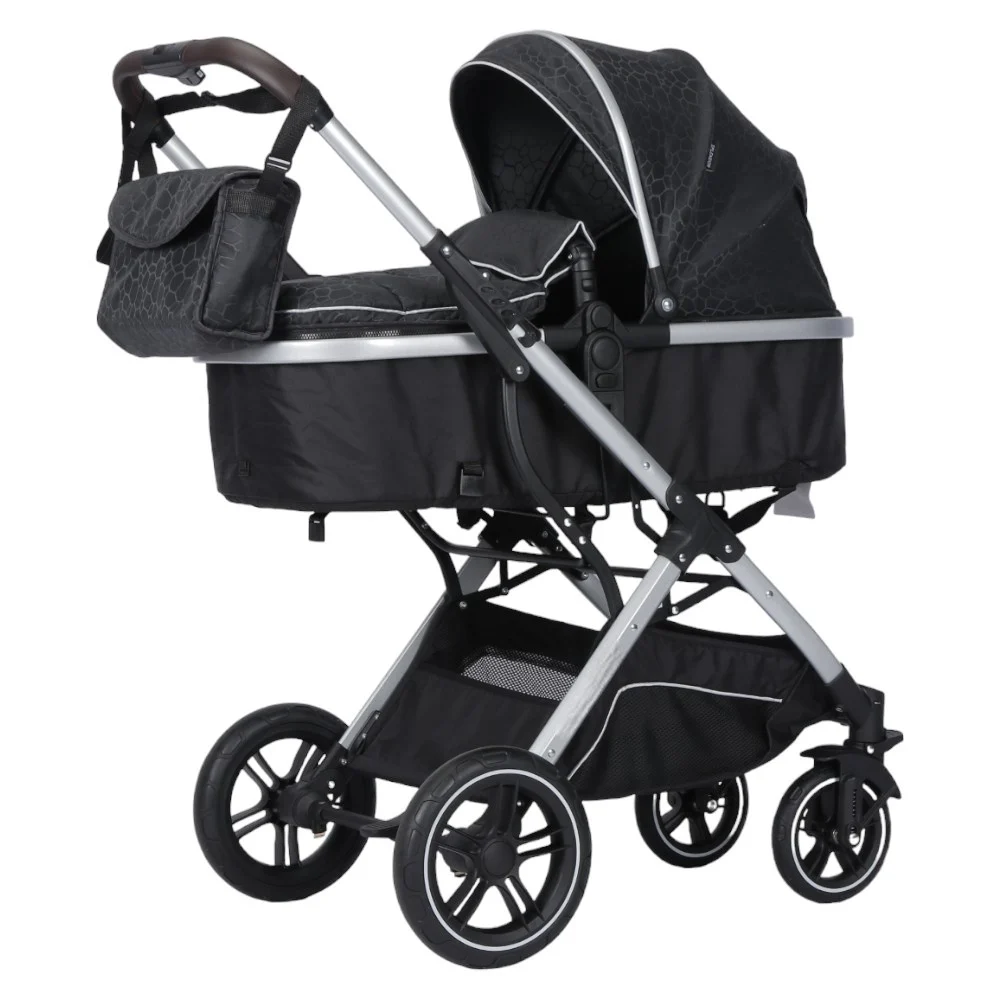 Carucioare - Carucior Multifunctional pentru Bebelusi - 2 in 1, Suspensii, Roti Rezistente, Maner Reversibil, Parasolar, ROYAL SPX4 - Culoare Negru Crocodil