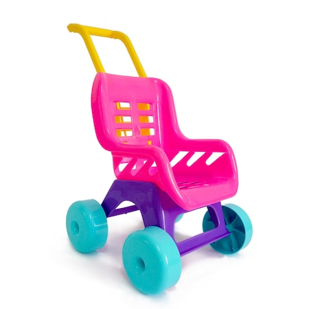 Carucioare papusi si accesorii - Carucior pentru fetite cu buzunar, roz 48 cm