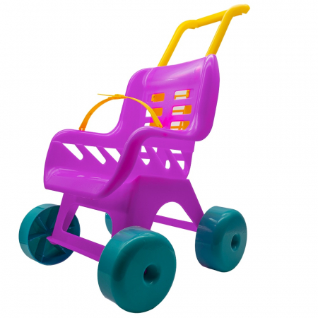 Jucarii & jocuri - Carucior din Plastic  pentru Papusi , Mov/Galben/Bleu , inaltime 49 cm