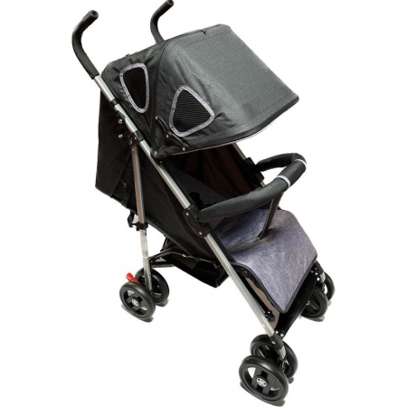 Carucior Sport pentru Copii Ideal City Travel, Inchidere Compacta, Scaun Reglabil, Pozitie de Somn, Negru cu Gri [1]