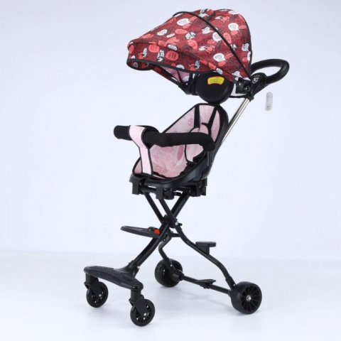 Carucior Sport Ultra Pliabil, Scaun Reglabil 8 Pozitii , Copertina AntiUV Detasabila, Suport picioare, Roti Pivotante 360 *,  Blocare Roti Spate ,  Perfect pentru Zborul cu Avionul - Culoare Roz [3]