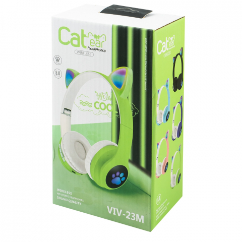Casti Bluetooth pentru Copii  Design  Urechi de Pisica Iluminate Led, Model Labute  Set  Verde [2]