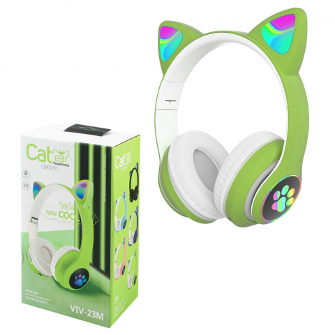 TV, Audio-Video & Foto - Casti Bluetooth pentru Copii  Design  Urechi de Pisica Iluminate Led, Model Labute  Set  Verde