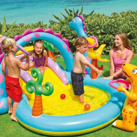 Spatii de joaca si accesorii - Centru de Joacă Multifunctional pentru Interior sau Exterior tip Piscină Dinozaur Park - Dinoland Play Center 302 x 229 x 112 cm + Pompa Intex Manuala