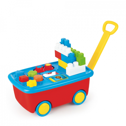 Centre de activitati - Centru Mobil Educational cu Activitati Constructive pentru Bebelusi - My First Jumbo Blocks Trolley , Multicolor