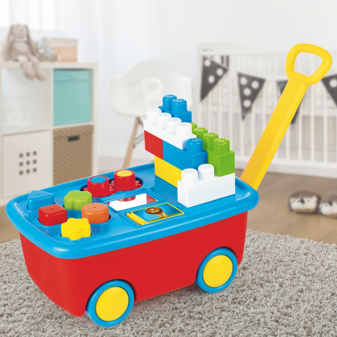 Centru Mobil Educational cu Activitati Constructive pentru Bebelusi - My First Jumbo Blocks Trolley , Multicolor [1]
