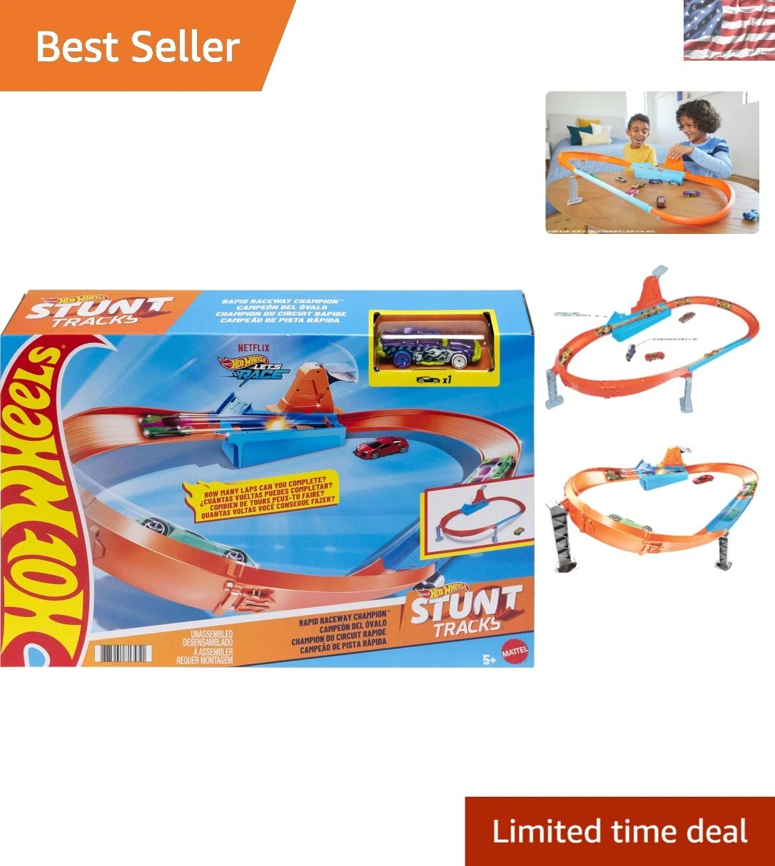 Machete masini de constructii - Circuit de Drift de Mare Viteza - Lansator Track Builder Dragstrip Hot Wheels, Rapid Raceway Champion GJM75