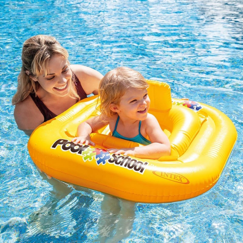 Colaci, ochelari si accesorii inot copii - Colac gonflabil pentru Bebelusi  Intex Pool School Deluxe Baby Float ,util la Bazine Acoperite , Piscina sau Strand, 79 cm x 79 cm - 11-15 kg