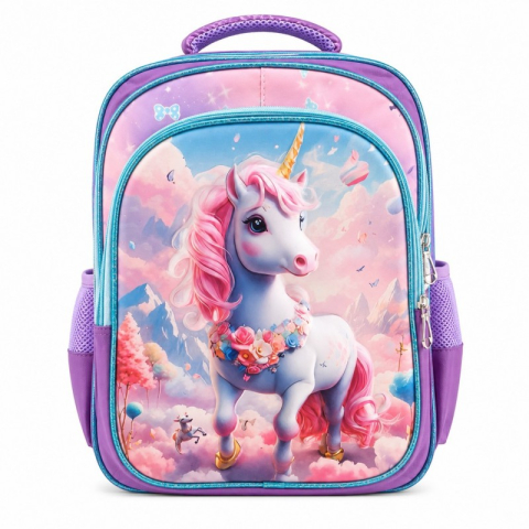 Gaming, Carti & Birotica - Ghiozdan Scolar pentru Fetite - Model Unicorn Culoare Mov,  Dimensiuni  40*30*18cm