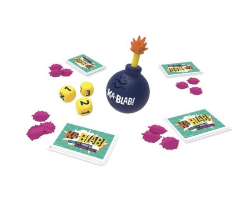 Joc de societate Ka-Blab! spune tot inainte sa se scurga tipul; in lb. romana; continut: cronometru ( 2baterii AAA neincluse); 3zaruri; 200carti de joc; 18jetoane; varta min. 10+ani [2]