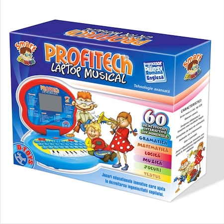 Laptopuri, tablete si gadget-uri copii - Jocuri Educative D-Toys  -  Laptop Muzical Profitech Bilingv Limba Romana si Engleza - 60 Functi