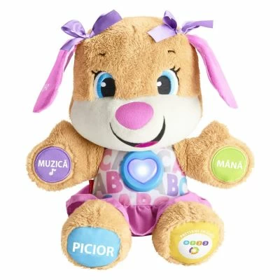 Jucarii interactive bebelusi - Jucarie interactiva Fisher Price, Catelusa Vorbitoare SIS - Include Tehnologia,, Etape de Dezvoltare'' 75 de Cantece, Sunete, Melodii si Fraze. Alfabetul in Limba Romana