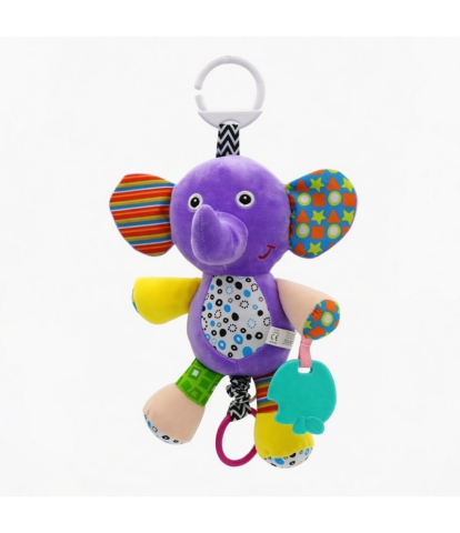 Jucarie Interactiva Muzicala pentru Bebelusi - Elefant  de Plus cu Agatatoare, Zornaitoare si Accesorii Dentitie, Jucarie Interactiva Suspendata Pentru Carucior , Patut , Tricicleta  etc [3]