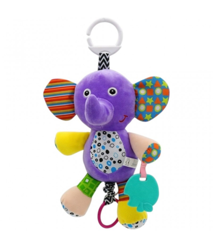 Jucarie Interactiva Muzicala pentru Bebelusi - Elefant  de Plus cu Agatatoare, Zornaitoare si Accesorii Dentitie, Jucarie Interactiva Suspendata Pentru Carucior , Patut , Tricicleta  etc [1]