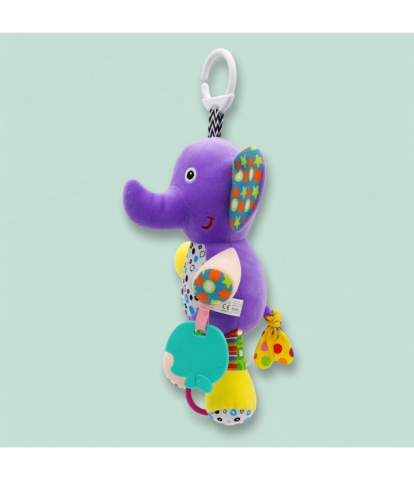Jucarie Interactiva Muzicala pentru Bebelusi - Elefant  de Plus cu Agatatoare, Zornaitoare si Accesorii Dentitie, Jucarie Interactiva Suspendata Pentru Carucior , Patut , Tricicleta  etc [2]