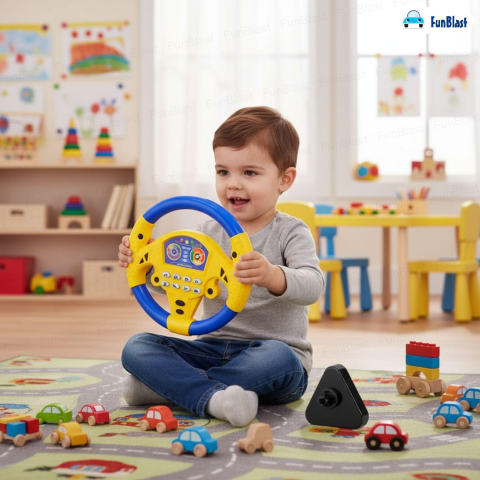 Jucarii interactive - Jucarie Interactiva pentru Copii  Volan Steering Wheel Toy for Kids, Driving Learning Toy for Kids - Albastru cu Galben