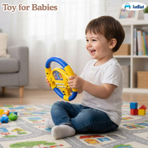 Jucarie Interactiva pentru Copii  Volan Steering Wheel Toy for Kids, Driving Learning Toy for Kids - Albastru cu Galben [1]