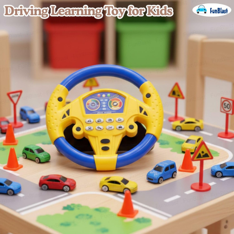 Jucarie Interactiva pentru Copii  Volan Steering Wheel Toy for Kids, Driving Learning Toy for Kids - Albastru cu Galben [2]