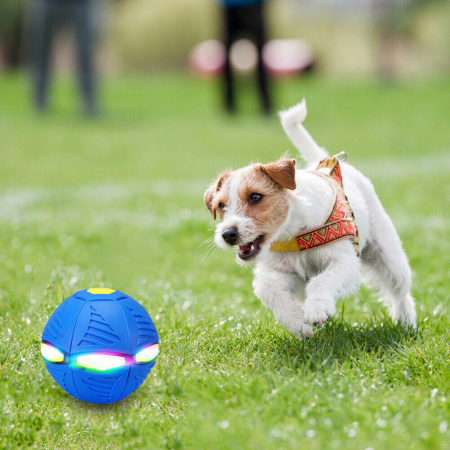 Jucarie Mingea Magica, UFO FlyBall™ cu 6 LED-uri, tip OZN pentru joaca in Familie  sau cu Animale Domestice -Albastru [8]