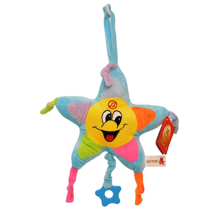 Jucarii pentru carucioare si patut - Jucarie muzicala din plus Steluta Albastra, 26cm, Toyska