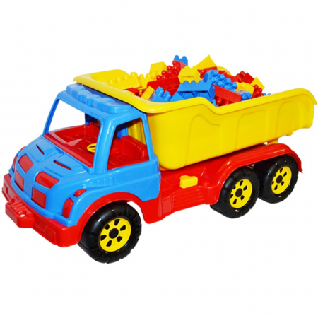 Camion Autobasculanta cu 6 Roti Silentioase Antiderapante , incarcat cu 80 buc Lego din plastic pentru Constructii  - 60 CM [1]