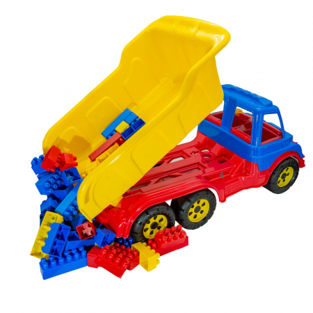 Spatii de joaca si accesorii - Camion Autobasculanta cu 6 Roti Silentioase Antiderapante , incarcat cu 80 buc Lego din plastic pentru Constructii  - 60 CM