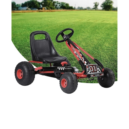 Masinute si vehicule pentru copii - Kart cu pedale pentru Copii, Volan si Scaun Reglabil, Schimbator  cu Functie Free Wheel si Frana de Mana - Negru-Rosu