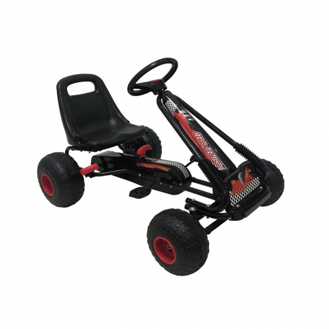 Kart cu Pedale pentru Copii Racer Air, Scaun Reglabil 2 Pozitii, Frana pe  Rotile din  Spate,  Schimbator cu Functie Free Wheel, Negru-Rosu [1]