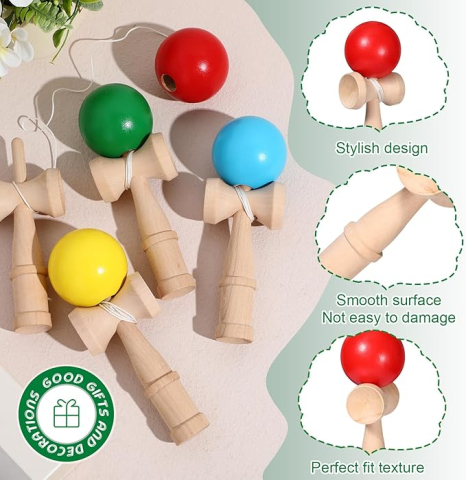 Kendama Profesionala din Lemn - 3 Linii Ruber Grip- Joc Interactiv de Indemanare pentru Copii si Adulti , 18 CM [11]