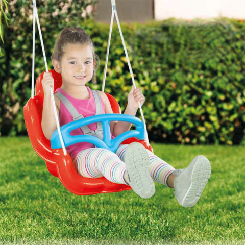 Leagan cu Spatar si Centura de Siguranta, Interior sau Exterior, Bara Protectie Detasabila,  Franghii Ajustabile cu Karabina, KidsProtect - Rosu [1]