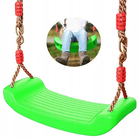 Leagan pentru copii din plastic fara spatar, Welora®, Stabil si Usor, Franghii Incluse, Rezistent 100kg, Dimensiuni 44 x 17 x 7.5 cm, Verde [1]