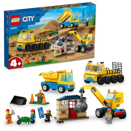 Cuburi si caramizi - LEGO® City - Camioane de Constructie si Macara cu bila pentru Demolari 60391, 235 piese