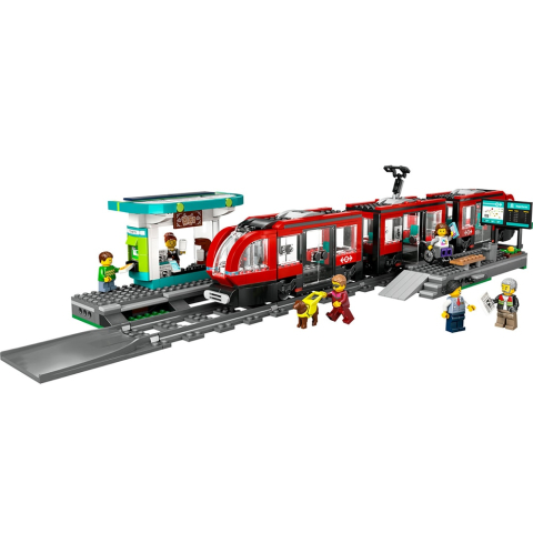 Mega Set de Constructii - LEGO® City Stație și Tramvai Rosu  în Centrul Orașului , 811 Piese , 7 ani + [4]