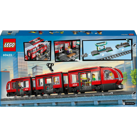 Mega Set de Constructii - LEGO® City Stație și Tramvai Rosu  în Centrul Orașului , 811 Piese , 7 ani + [1]